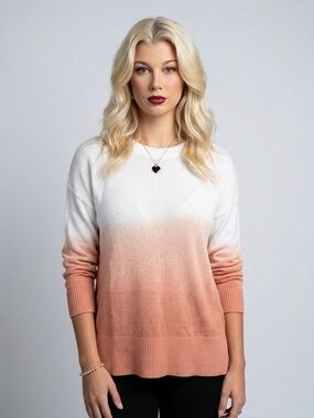 Women’s Ombre Crewneck Sweater - White to Peach